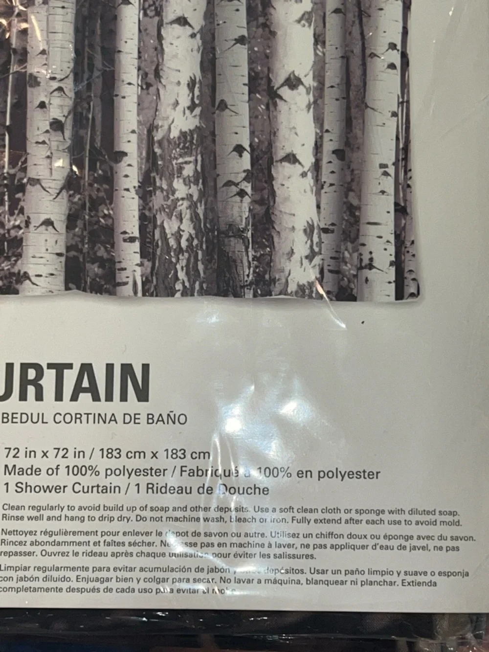 Kikkerland birch shower curtain 72” x 72“-NIB